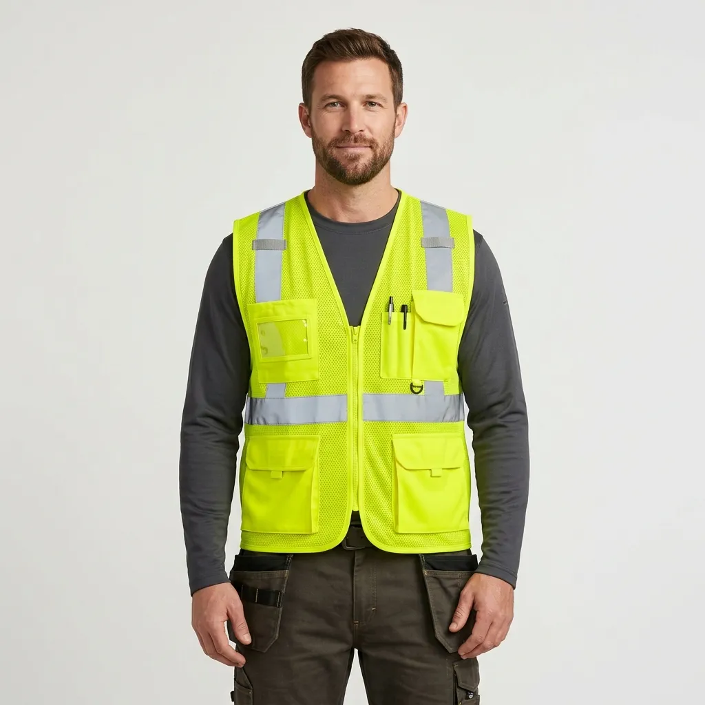 Construction Safety Vest manufactured by MRG Uniforms in the UAE