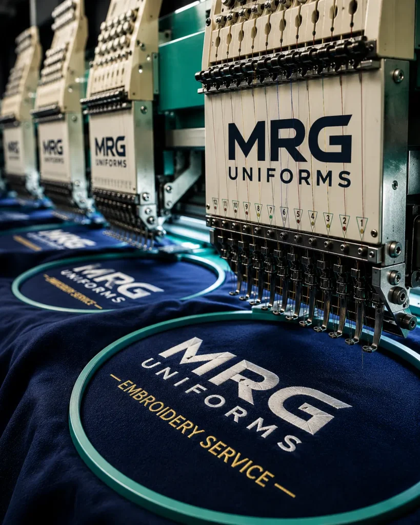 Embroidered company logo on corporate shirt left chest